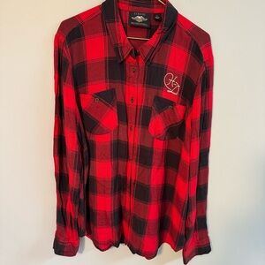 HARLEY DAVIDSON Women's Button Down Shirt RED & WHITE Buffalo Plaid Size XL